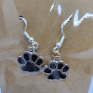 Black paw print paw earrings